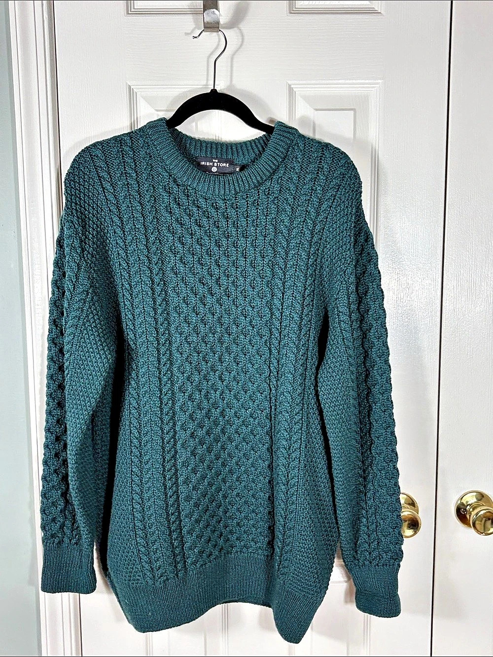 The Irish Store Men's Traditional Crew Neck Aran Sweater Green XL